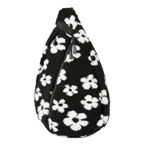 ✿ Black & White Fuzzy Floral Sling bag ✿ - Picture 3 of 4